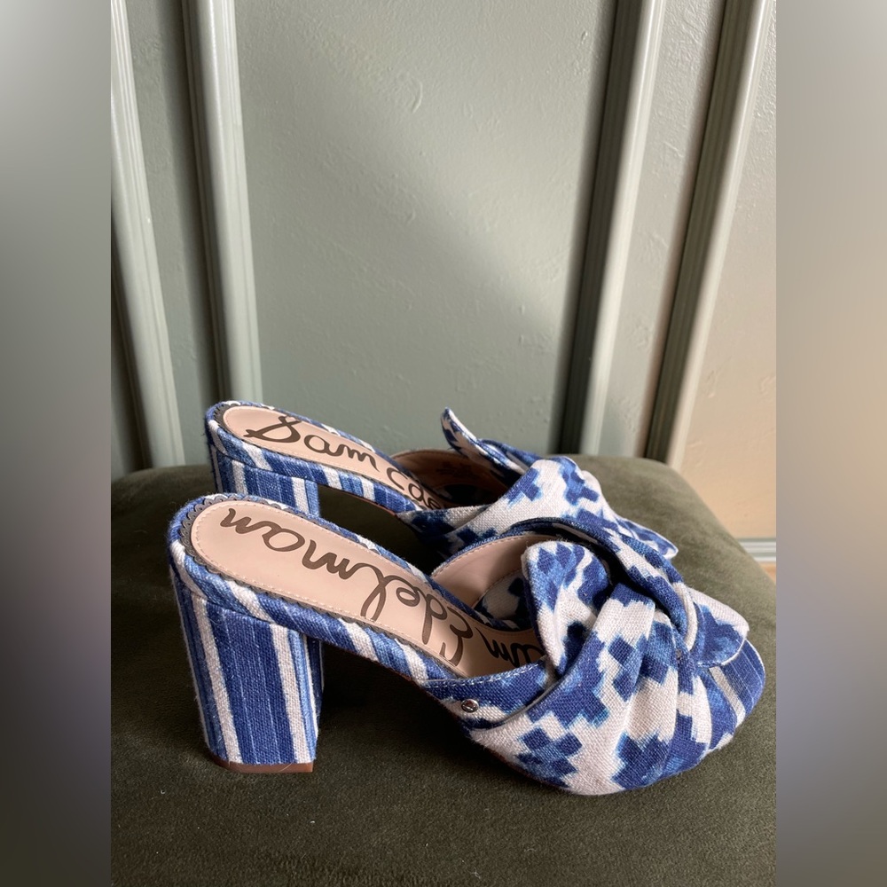 Sam Edelman Blue White Woven Knot Slide Sandals Size 7.5 boho resort vacation